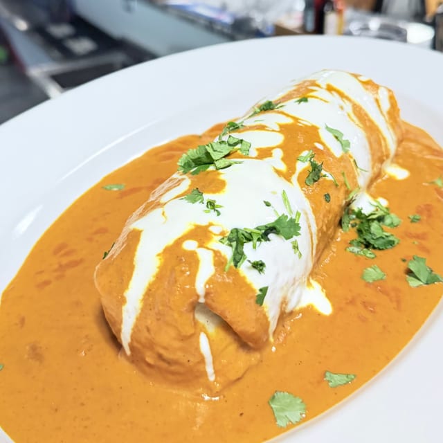 Butter chicken burrito.