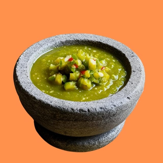Spicy green chili salsa.